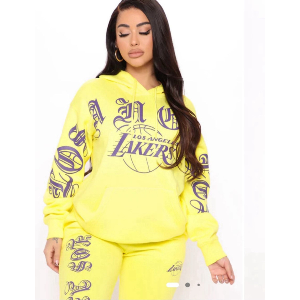NBA Lakers Old English Lettering Womens 3XL Hoodie Yellow